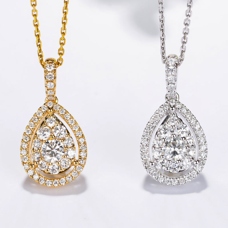 Halo Pear Shaped Lab Grown Diamond Necklace 14k White Gold 4.69ct - AZ17756