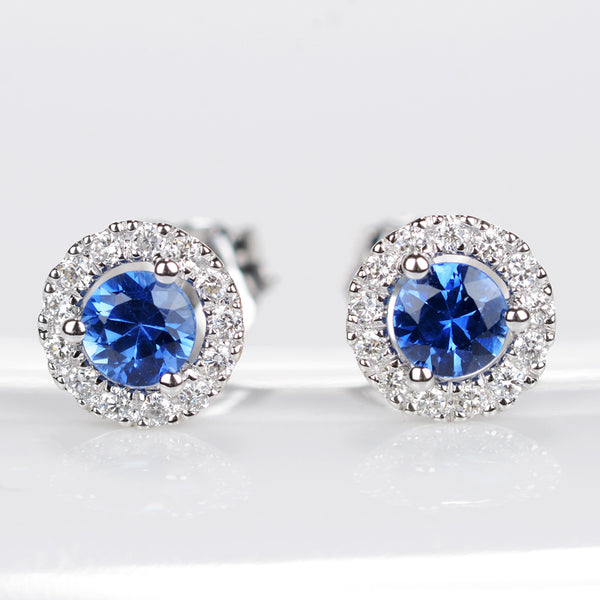 Blue Sapphire Earrings - Hearts & Diamonds